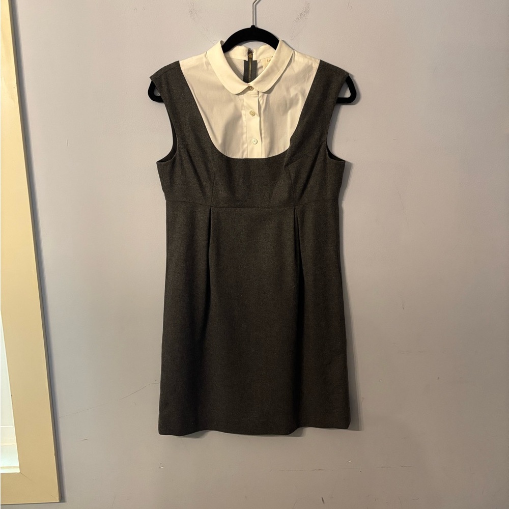 Kate Spade Gray and White Sheath Dress with Peter Pan Collar